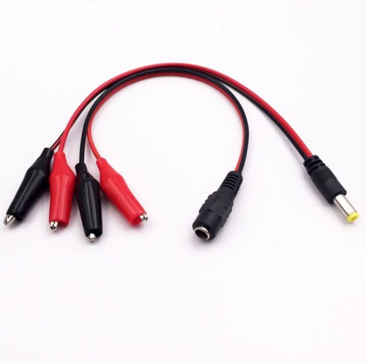2 Pcs 1x male plug 1x female socket with corocodile clip Coaxial power connector with 8 inch cable and crocodiles Alligator clip 12V DC Voltage Power Test Lead Cable Crocodile Wire Connector