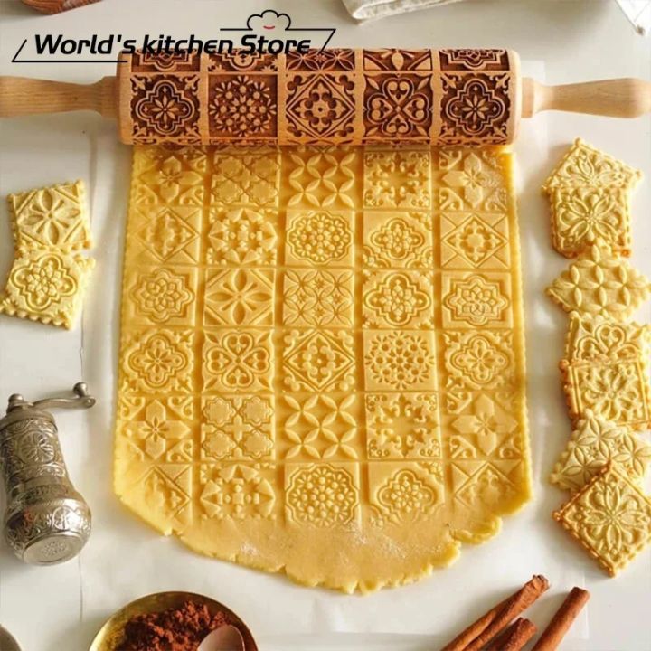 Christmas%20Rolling%20Pins%20Rock%20Snowflake%20Elk%20Wooden%20Rolling%20Embossing%20Baking%20Cookies%20Biscuit%20Fondant%20Cake%20Patterned%20Roller%2035*5cm%20-%20Image%202