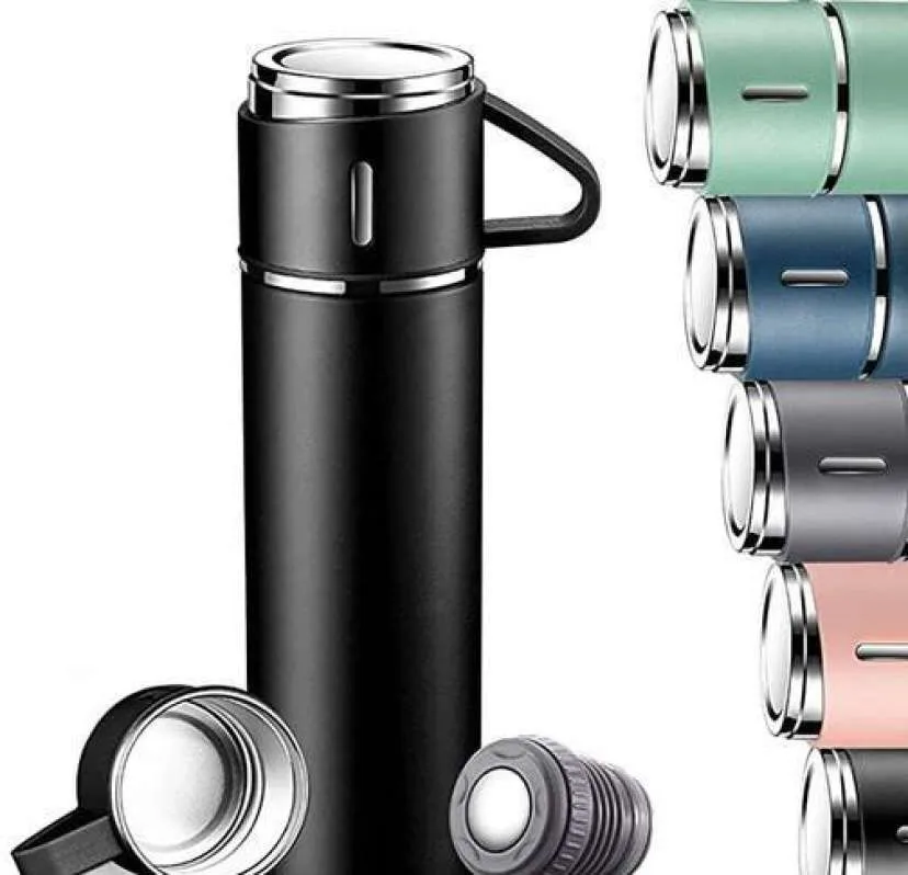 Vacuum Flask Set Insulated Water Bottle w/ Cups Gift Set