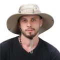 Summer Men Bucket Hat Outdoor UV Protection Wide Brim Panama Safari Hunting Hiking Hat Mesh Fisherman Hat Beach Sunscreen Cap.