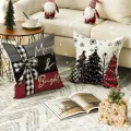 4-Pack Christmas Throw Pillow Covers,  Decorative Cushion Cases - Festive Trees, Merry & Bright, Joy Holiday Designs. 
