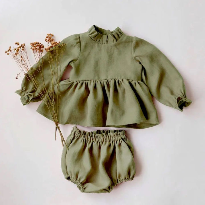2Pcs%20Baby%20Girl%20Clothing%20Sets%20Spring%20Summer%20Linen%20Cotton%20Infant%20Baby%20Girl%20Outfits%20Blouse%20+%20Bottom%20Shorts%20-%20Image%202