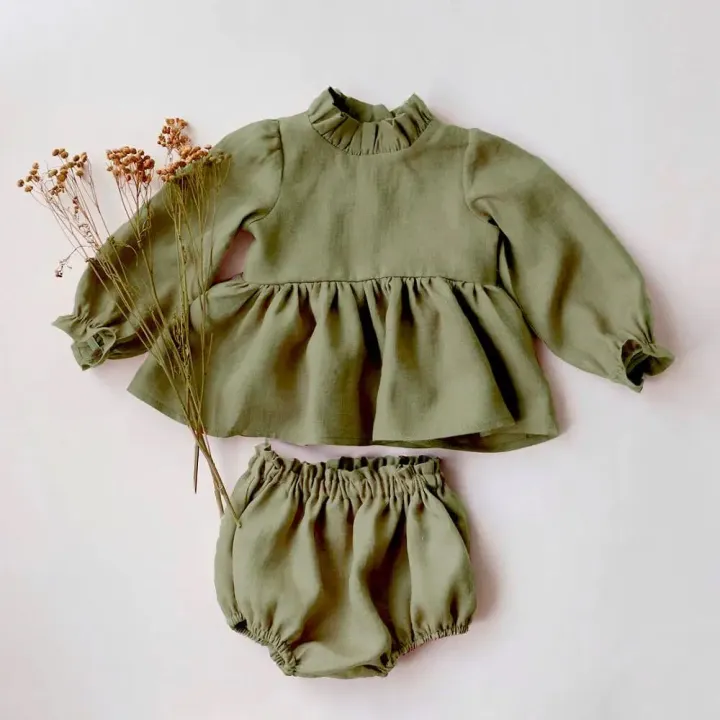 2Pcs%20Baby%20Girl%20Clothing%20Sets%20Spring%20Summer%20Linen%20Cotton%20Infant%20Baby%20Girl%20Outfits%20Blouse%20+%20Bottom%20Shorts%20-%20Image%202