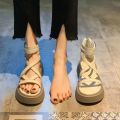 Fashionable Thick Bottom Sponge Cake Bottom Sandals for Women's Summer Style Versatile Hollow Cross Fine Strap Zipper Sandals. 