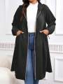 Plus Size Solid Drawstring Zip Up Hooded Coat, Casual Long Sleeve Pocket Outerwear for Fall & Winter, Women's Clothes for Daily. 