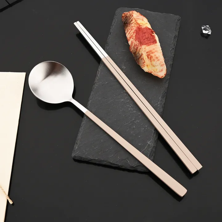 2/8Pcs%20Matte%20Dinnerware%20Set%20Dinner%20Spoon%20Sushi%20Chopsticks%20Flatware%20Western%20Stainless%20Steel%20Cutlery%20Party%20Kitchen%20Tableware%20-%20Image%202