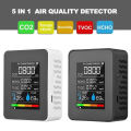 Multifunctional 5in1 CO2 Meter Digital Temperature Humidity Tester Carbon Dioxide TVOC HCHO Detector Air Quality Monitor. 