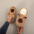 A Pair of Brown Plush Capybara Animal-Patterned Furry Home Slippers with Soft Soles, Comfortable and Warm, Non-Slip Indoor Slippers Suitable for Men and Women, Lightweight, Silent, and Comfortable Shoes, the Perfect Holiday Choice.