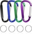 4PCS Black Carabiner Caribeaner Clip Aluminum D Ring Shape Carabeaner with 4PCS Keyring Keychain Hook. 