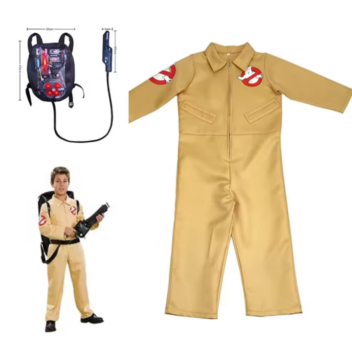Kids Ghostbusters Movie Cosplay Costumes with Backpack Christmas Carnival Theme Party Clothes Fans Collection