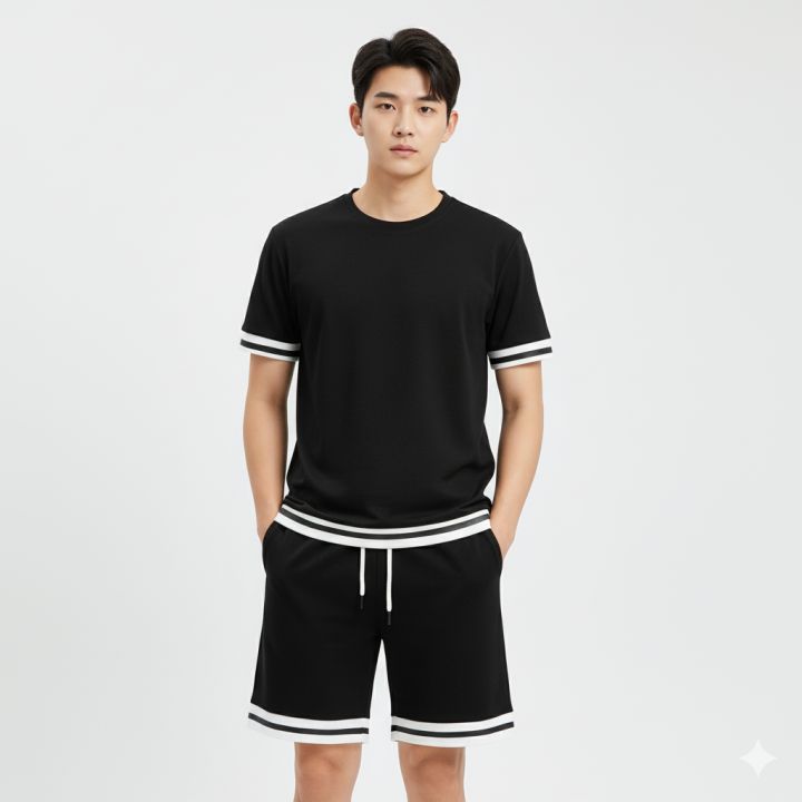 T-shirt & Half Pant For Men[black and white ] Design|fashionable