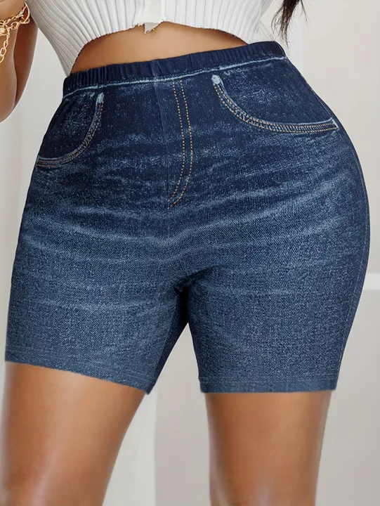 Plus%20Size%20High%20Waisted%20Bike%20Shorts%20Women's%20Faux%20Denim%20Printed%20Stretch%20Leggings%20Comfortable%20Casual%20Fashion%20-%20Image%202