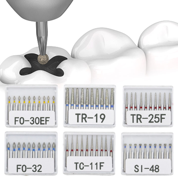 Dental Diamond Burs 10 Pieces/Set FG Diameter Drill Bit 1.6mm High-Speed Handle TC/TF/TR/BC/DI/EX/FO/SF/SI/SO Series Drill Bits