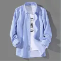 Fashionable Men's Blue White Striped Shirt All-Match Non-iron Korean Style Print Slim Fit Long Sleeve Dress Shirts for Man 38-44. 