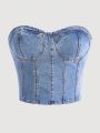 European style plunging neck denim spring new style  and intense allure fitted waist shaping design. 