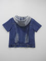 Plus size women's imitation denim casual short sleeved round neck top Western style denim style T-shirt versatile comfortable. 