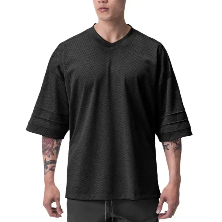 Running%20T-shirt%20Men%20Oversized%20Dropped%20Shoulder%20V-neck%20Half%20Sleeve%20Fitness%20T%20Shirt%20Summer%20Mesh%20Loose%20Gym%20Clothing%20Sports%20Jerseys%20-%20Image%205