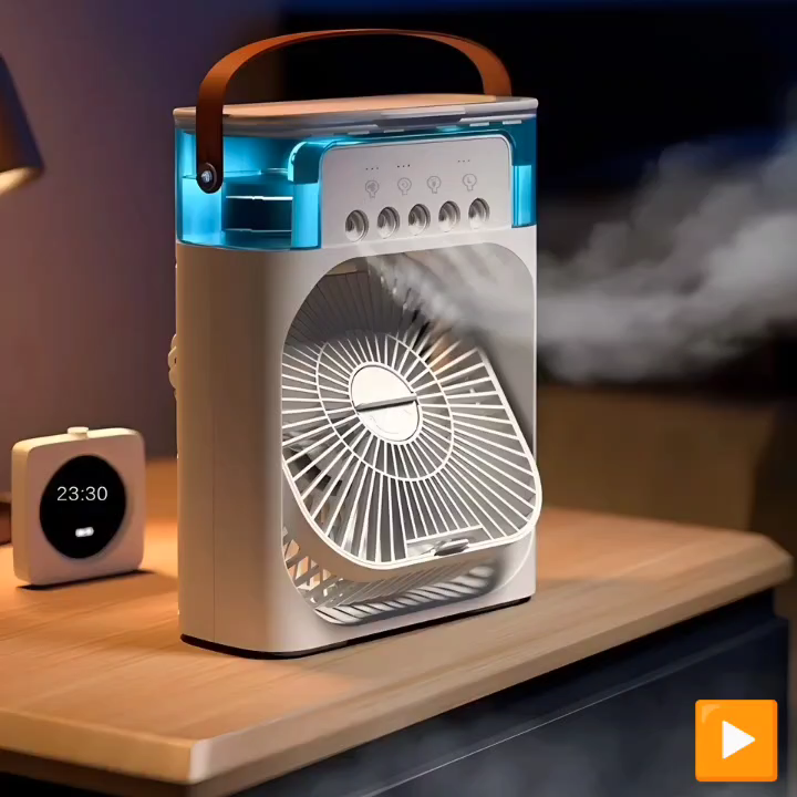 Portable Air Conditioner Fan Big Size | 3-in-1 Mini Air Cooler with Ice & Humidifier | USB Electric Fan with Water Mist | LED Lights | Adjustable Wind Speed | Small Desktop Cooling Fan for Room, Office & Home | 10inches