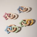 Silicone Star and Heart Teether with Teething Wooden Ring Baby Rattle Toy.