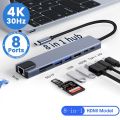 8in1 USB C HUB Type C Splitter 4K Thunderbolt 3 Docking Station Laptop Adapter For Macbook Air M1 iPad Pro RJ45 HDMI Computer. 