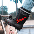 Mid-calf Rain Boots Men Slip-On Waterproof Rubber Rain Shoes Work Mud Boots Warm Durable Non-Slip Boots Farming Fishing Camp. 