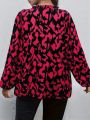 Plus Size 1XL-5XL New Women's Shirt Pattern Printed V-neck Top Long Sleeved Shirt Comfortable and Breathable.