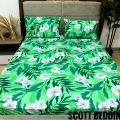 Semi Cotton bedsheet with pillow cover- Tropical Floral Summer Flamingo Palms Flower Leaves Design. 