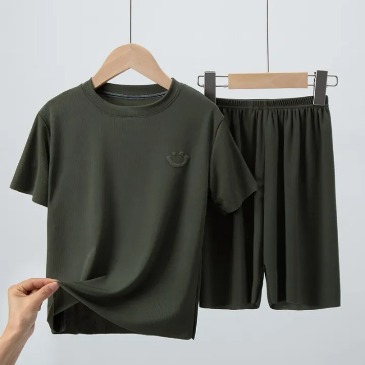 Children's%20Pajamas%20Summer%20Thin%20Short%20Sleeve%20Shorts%20Ice%20Silk%20Big%20Children%20Boys%20Girls%20Home%20Wear%20Set%20Summer%20-%20Image%203