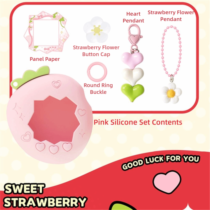 Silicone%20Protective%20Cover%20with%20Panel%20Paper%20Pendant%20Knob%20Cover%20Decorative%20Cover%20Red%20Pink%20Strawberry%20for%20Tamagotchi%20Paradise%20Uni%20-%20Image%205