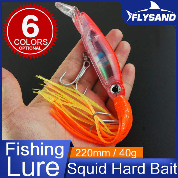 FLYSAND Large Lifelike Octopus Fishing Lure With 2 Treble Hook Luminous Squid Jigs Artificial Simulation Squid Hard Fishing Lure