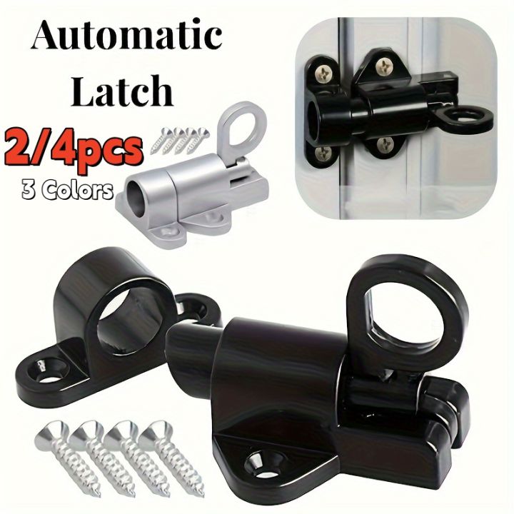 2/4Pcs  Aluminum Alloy Spring Door Bolt Lock,Automatic & Self-closing Security,Durable Bounce Mechanism with Safety Pull Ring