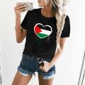Palestine Flag Proud Palestinian Heritage Heart Premium Print T Shirt Graphic Shirt Casual Short Sleeved Female Tee T-Shirt. 