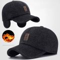 Winter Baseball Cap Warm Windproof Thickened Woolen Knitted Ear Protection Cap Men Adjustable Outdoor Sport Running Earflap Hat.