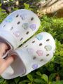 10pcs Set Heart Shaped Shoe Decoration With Hole, Detachable Flower Garden Shoe DIY Decorative Buckle.