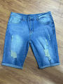 Summer Men's Retro High Waist Denim Shorts Hole-Punched Straight Leg Stretchy Casual Jeans Blue Black American Style Male Pants. 
