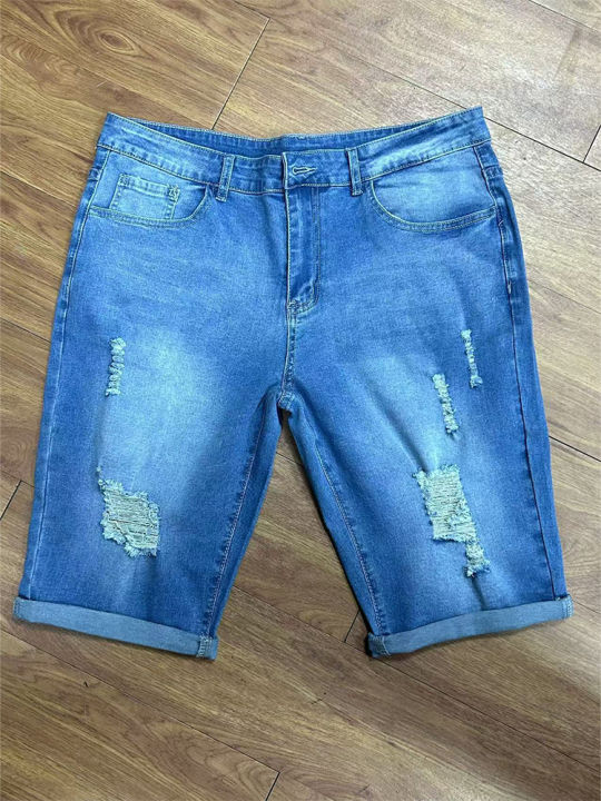 Summer%20Men's%20Retro%20High%20Waist%20Denim%20Shorts%20Hole-Punched%20Straight%20Leg%20Stretchy%20Casual%20Jeans%20Blue%20Black%20American%20Style%20Male%20Pants%20-%20Image%203