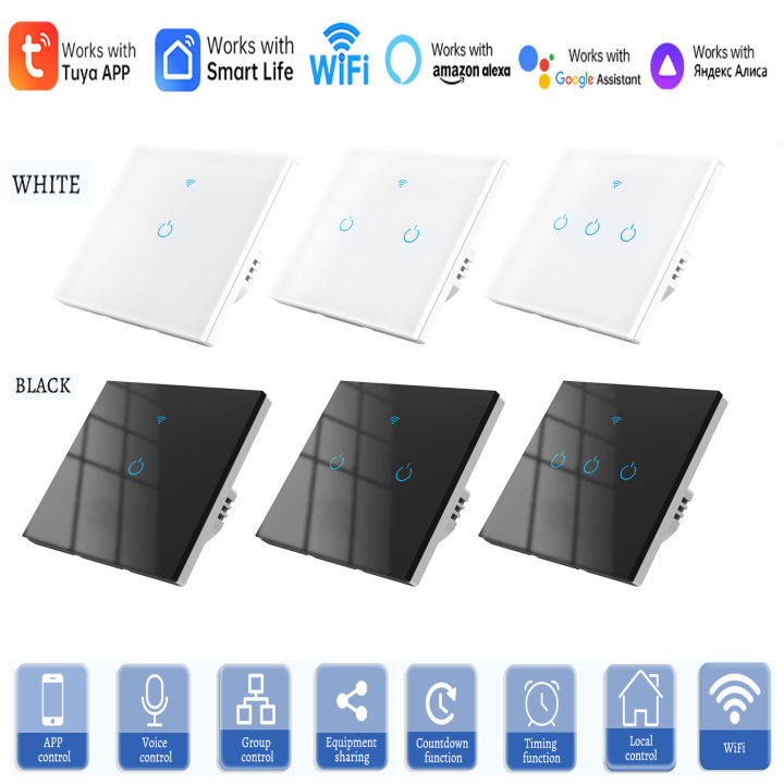 Tuya EU Smart WIFI Touch Switch with Alexa Voice Control for Wall-mounted WiFi Smart Switch with Single Hot Wire