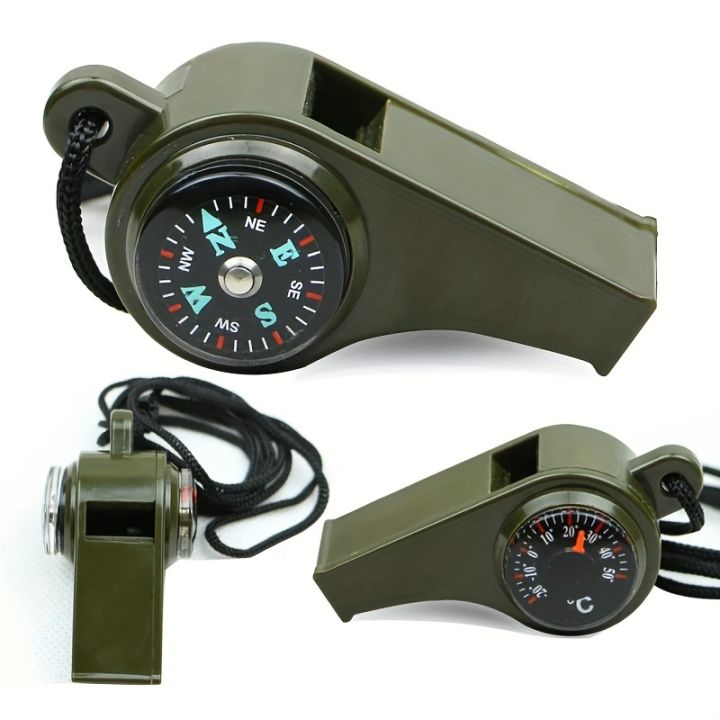 3-in-1 Emergency Whistle Compass & Thermometer - High Decibel Survival Keychain for Outdoor Safety
