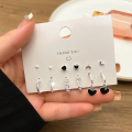 6 Pairs Korean Fashion Metal Start Heart Circle Small Earrings For Women Trend Black Heart Enamel Earrings Sweet Jewelry. 