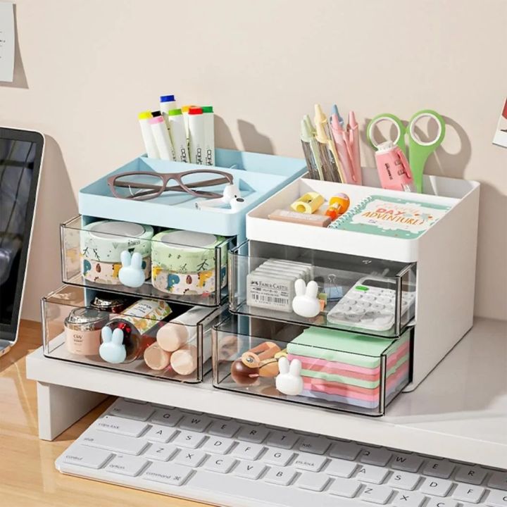 Small Rabbit Desk Organizer With 2 Drawer, PANMAH Office Desktop ...