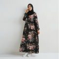 Muslim Dresses Women Maxi Dresses Mujer Vestidoes Female Loose Dresses Full Sleeve Printed Floral Casual Robe Long Dress.