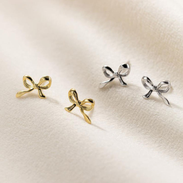 Cute Bow Stud Earrings For Women Sweet Mini Ear Stud Minimalist Ear Piercing Jewelry Wedding Bride Accessories Holiday K