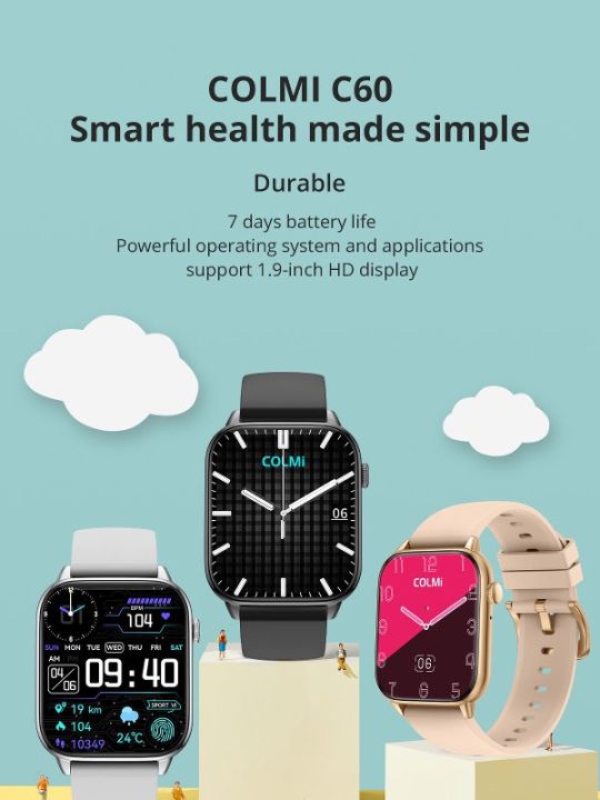 COLMi C60 Smartwatch, battery life up to 7 days,1.9 inch Screen, Bluetooth Calling, IP67 Waterproof Smart Watch.