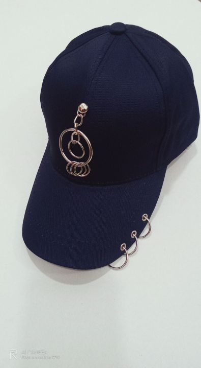 Quality plain blue cap with stainless steel rings