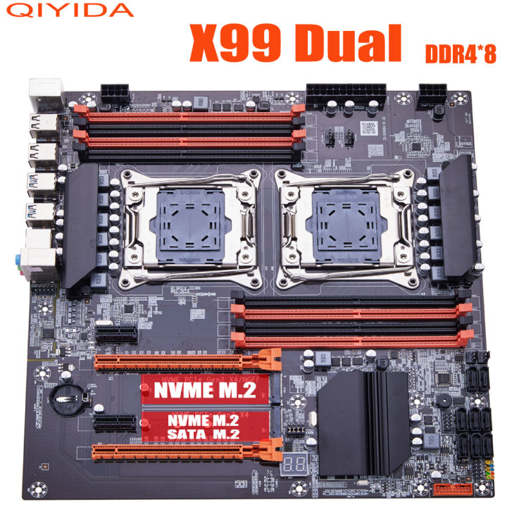 QIYIDA X99 Motherboard Dual X99 C612 Chip Supports LGA 2011-3 CPU DDR4 RAM NVME NGFF M.2 USB3.0 SATA3.0 PCI16X