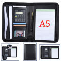 A5 Business Portfolio Padfolio Folder Document Case Organizer A5 PU Leather Zippered Closure Calculator Card Holder Memo. 
