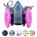3M NIOSH Approved 7502 Half Facepiece Reusable Respirator Gas Mask With 2091 P100 Particulate Filters Protect You From Germs And Dust(Blue and Pink).