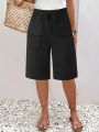 Plus Size Women's Beige Casual Drawstring Cargo Shorts Comfortable Summer Bottoms.