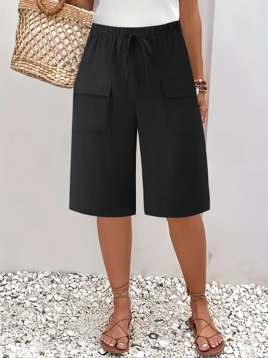 Plus%20Size%20Women's%20Beige%20Casual%20Drawstring%20Cargo%20Shorts%20Comfortable%20Summer%20Bottoms%20-%20Image%207