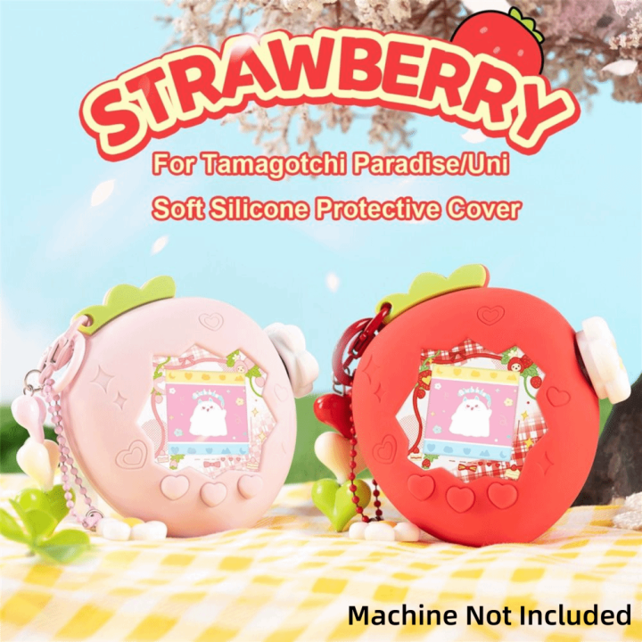 Silicone%20Protective%20Cover%20with%20Panel%20Paper%20Pendant%20Knob%20Cover%20Decorative%20Cover%20Red%20Pink%20Strawberry%20for%20Tamagotchi%20Paradise%20Uni%20-%20Image%202